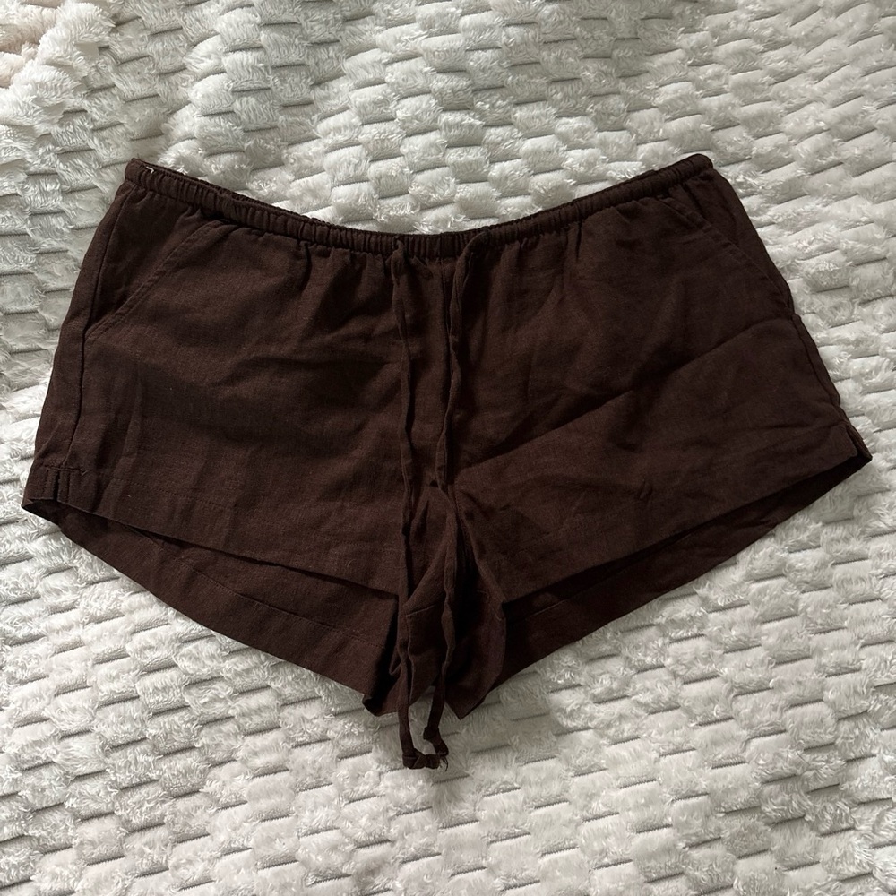 Garage Brown Linen Shorts